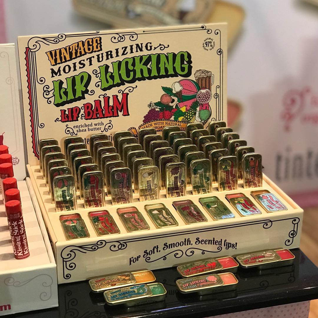 Blast from the past… Tinte Cosmetics has vintage lip balms in a tin at booth #5107 @tintecosmetics