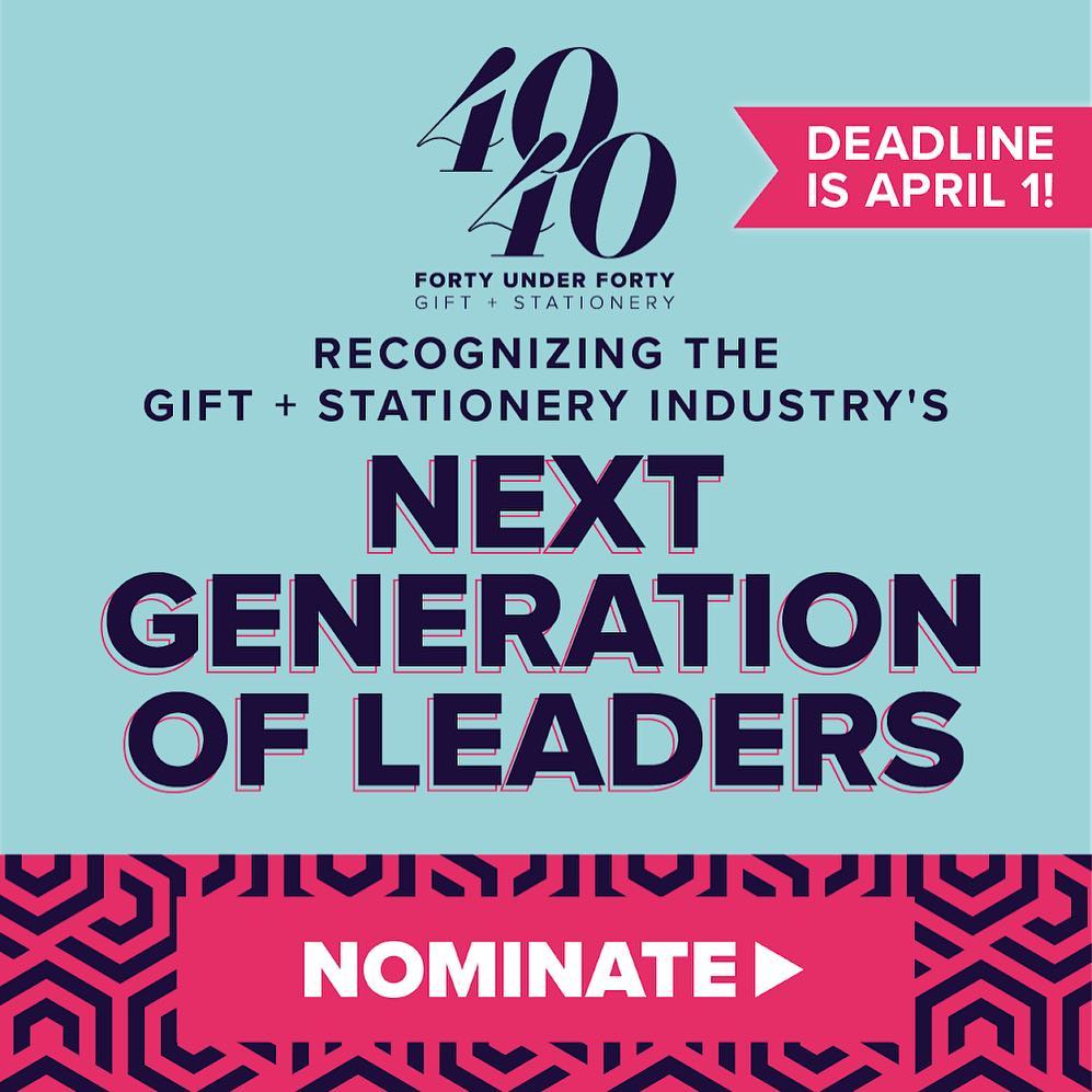 Nominations open for the 2019 Gift + Stationery 40 Under 40 Awards! If you know an outstanding industry leader making an impact, we want to know about that person. Nominate today on giftshopmag.com