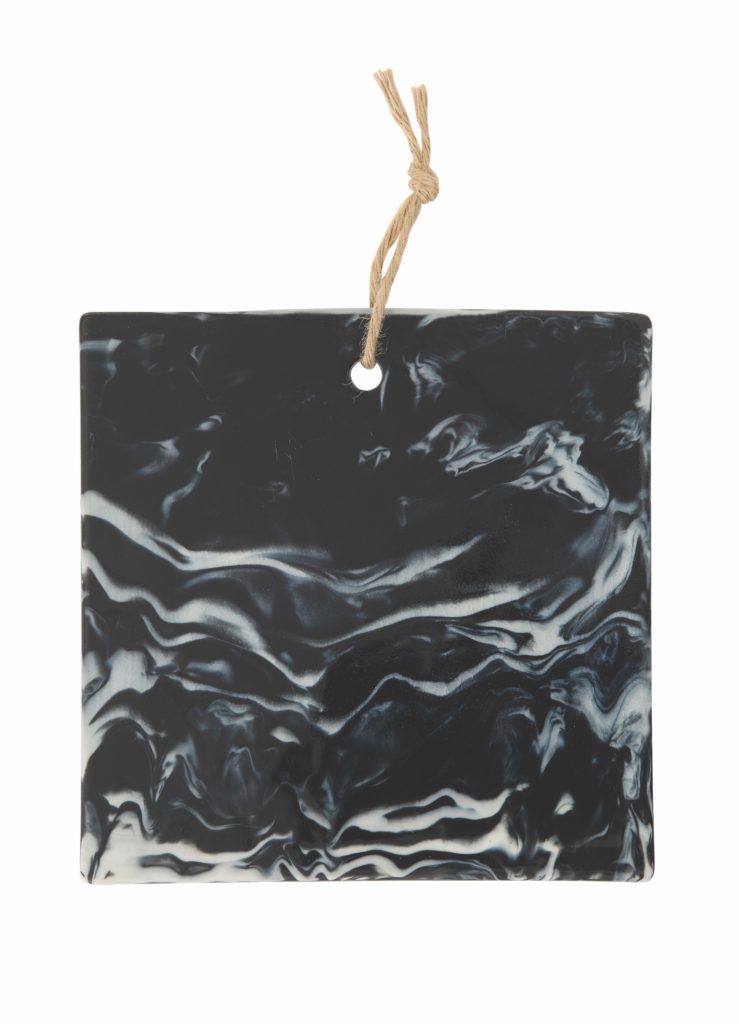 Creative Co-Op Ceramic Cheese and Cutting Board in Charcoal Marble Glaze