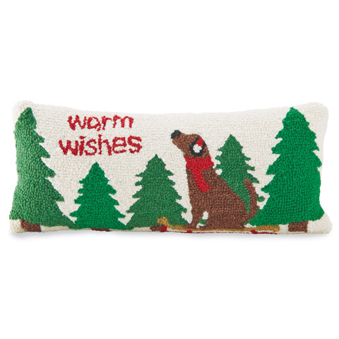 Warm Wishes Holiday Hound Hooked Pillow by Mud Pie