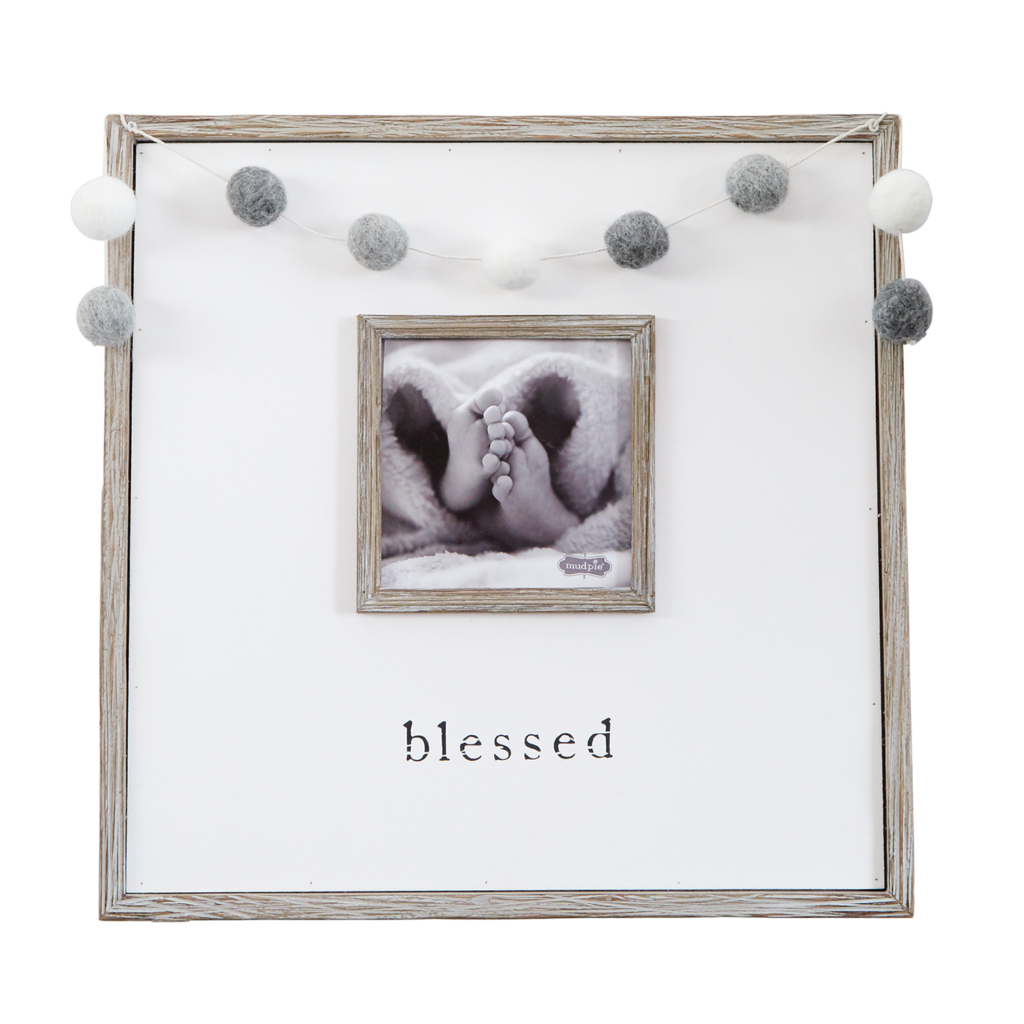 Pom Garland Blessed Frame by Mud Pie
