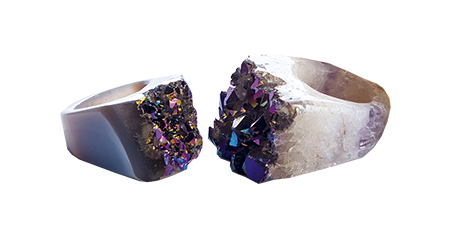 Rainbow Aura Amethyst Druze Crystal Rings