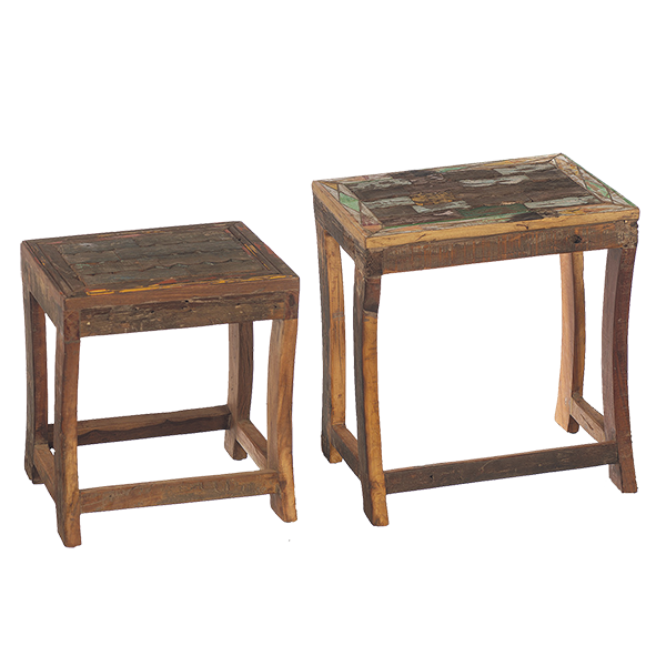 Repurposed and Reclaimed Spindle Nested Side Tables from India