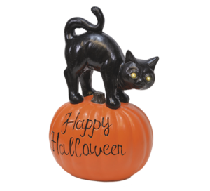 LED Door Greeter Cat on Pumpkin Eyes Lit from Mark Feldstein
