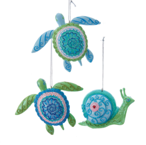 Mermaid Fantasy Snail and Sea Turtle Ornaments