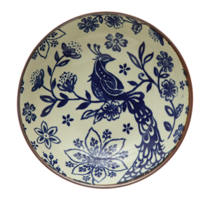 Round Stoneware Oval Plate w Blue Pad Print