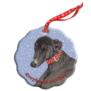 Greyhound Black Greyhound Holiday Porcelain Christmas Tree Ornament from Pipsqueak Productions
