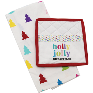 Holly Jolly Dish Towel & Pot Holder Set from Willow Street Designs by dei