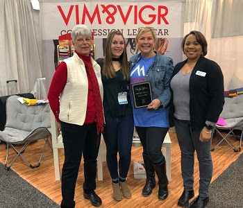 Pictured left to right: Jeannie Dorchak, sales manager, Philadelphia Gift Show, Aerionna Hardesty and Ann Nowak, Vim & Vigr, and Sonya Lowe, show director, Philadelphia Gift Show.