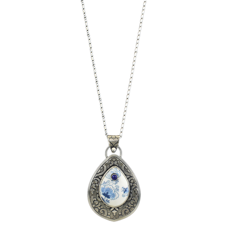 Delft Leaf-Shaped Pendant 
															/ Phyllis Cahill Designs							