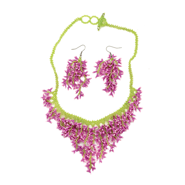 Coral Necklace Earrings Pink Lime