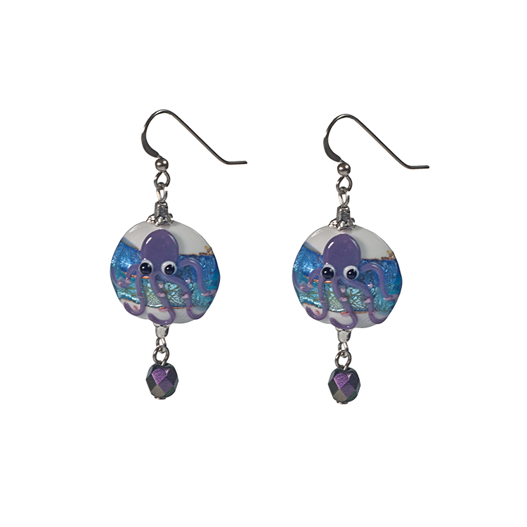 Lampwork Glass Octopus Earrings 
															/ KJK Jewelry							