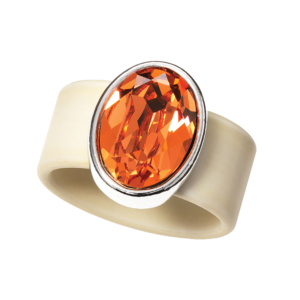 Sunstone Swarovski Crystal on Sand Rubber Band Ring from OLIVIA RIEGEL