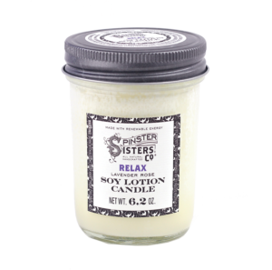 Relax Lavender Rose Soy Lotion Candle from Spinster Sisters