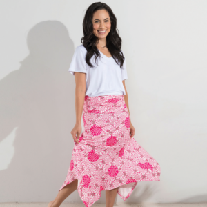ELSIE AND ZOEY DUSTY ROSE FLORAL HANKY HEM COVERTIBLE SKIRT:DRESS from Howards Inc.