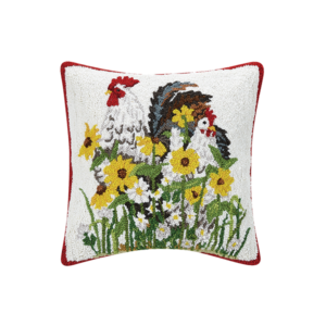 Daisies Rooster + Hen Throw Pillow