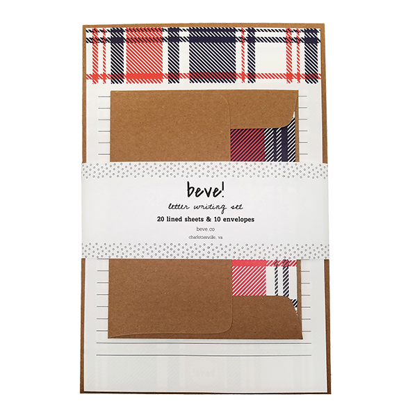 Red and Navy Plaid Letter Writing Set 
															/ Beve							