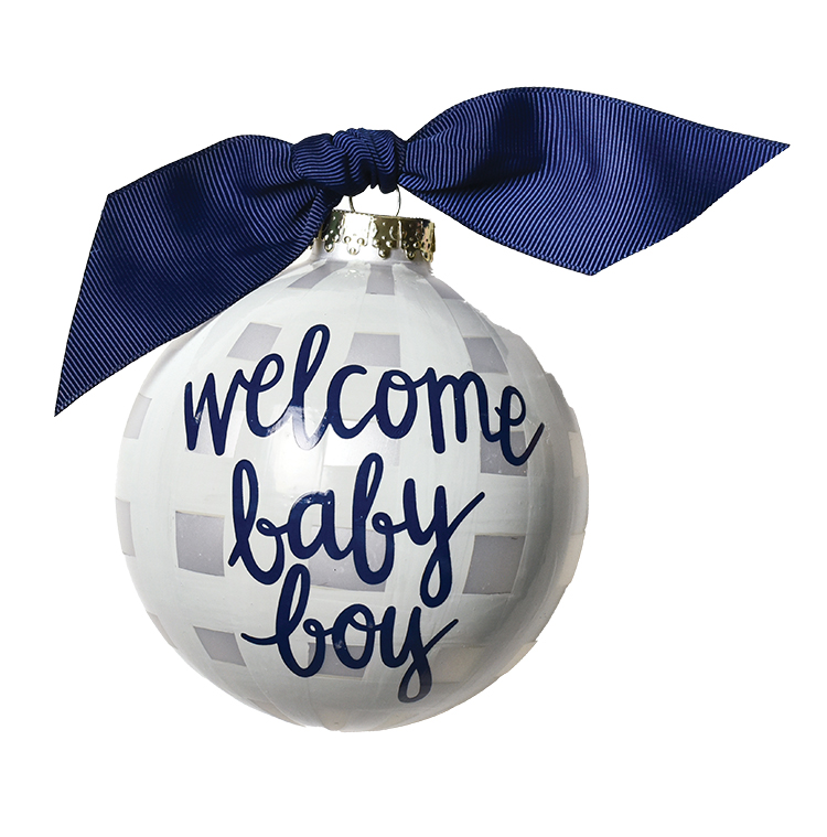 Welcome Baby Boy Gingham Glass Ornament from by Laura Johnson 
															/ Coton Colors							