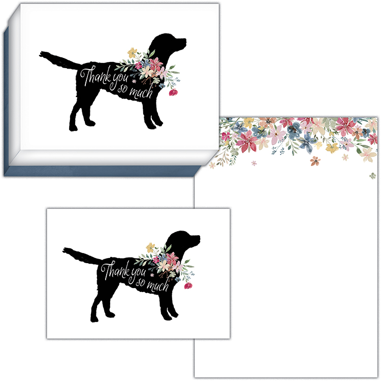 Black Lab and Floral Thank You Boxed Greeting Cards