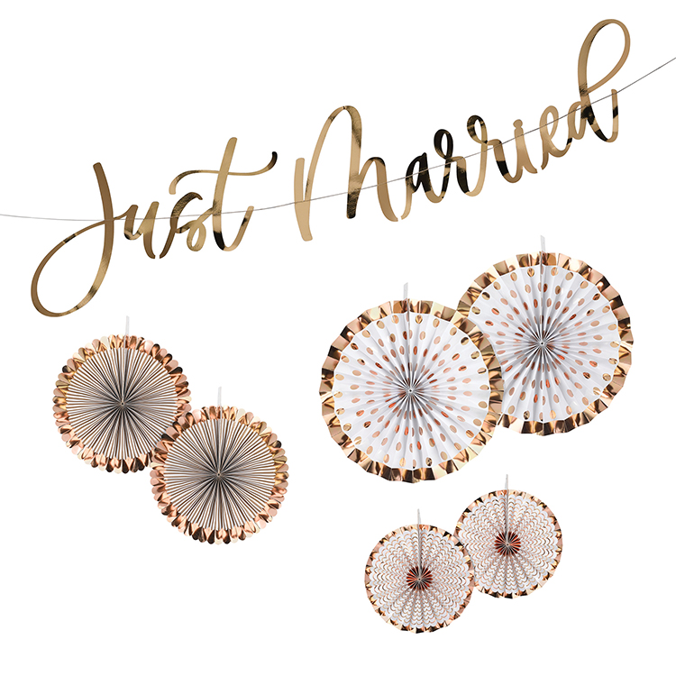 Just Married Banner with 6 Pinwheels