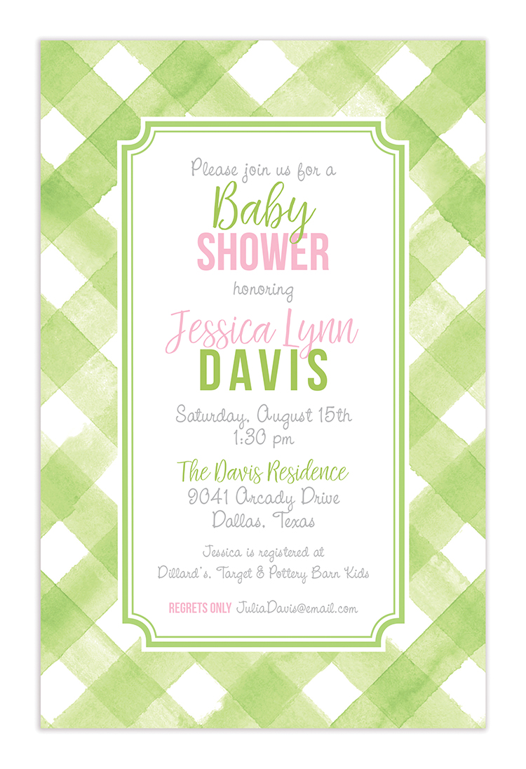 Lime Buffalo Check Invitation by Rosanne Beck 
															/ PrintsWell							