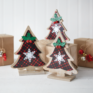 Set of Three Buffalo Plaid Tabletop Trees from CTW Home Collection