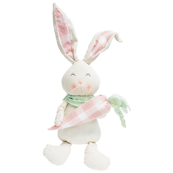 Sitting Fabric Bunny with Plaid Carrot 
															/ CWI Gifts							