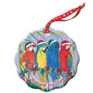 Macaw Parrot Holiday Porcelain Christmas Tree Ornament from Pipsqueak Productions