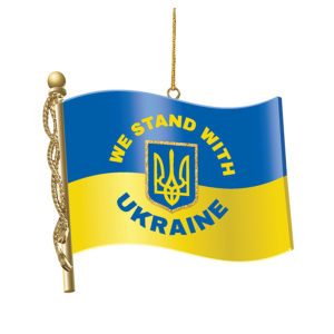 Kurt S. Adler supports Ukraine with its 4" Glass Flag Ornaments. Kurt S. Adler will donate a portion of each sale towards a humanitarian relief organization.