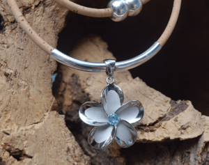Sterling Silver Blue Topaz Flower Necklace from Cork Tree Designs