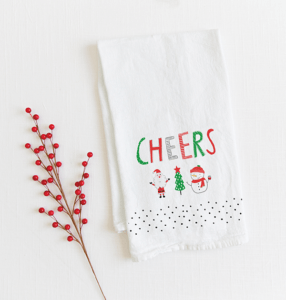 Cheers Holiday Flour Sac Tea Towel from Gina B. Designs