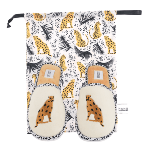 Cheetah Foldable Plush Slippers & Pouch Set from Hang Accessories