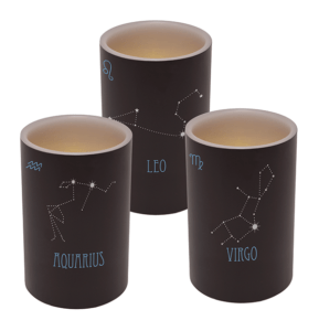 6-inch Zodiac Sign Flameless LED Wax Pillars from Mark Feldstein & Associates