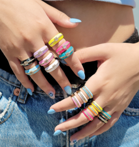 Enamel ring stacks from Maya J Jewelry