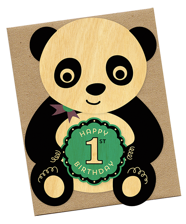 First Birthday Panda Wood Card