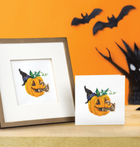 Quilled-Squirrel-in-Jack-o-lantern-Greeting-Card from Quilling Card
