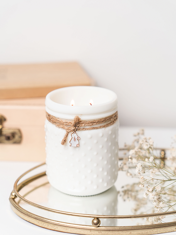 White Vintage Hobnail with Bunny Charm 
															/ Sweet Wick Candle Company							