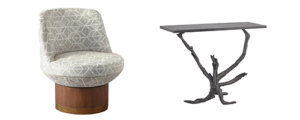 Brado Round Swivel Chair-Stone, Monterey Console-Natural Iron and Monterey Table-Natural Iron by Studio A Home