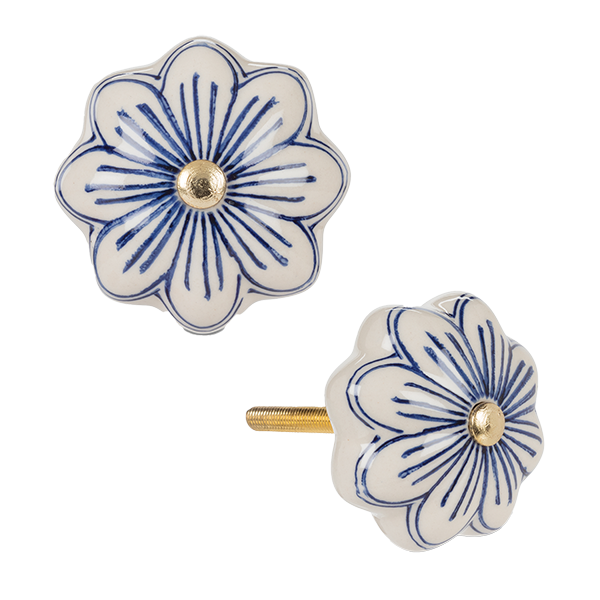 Blue and White Flower Petal Knob