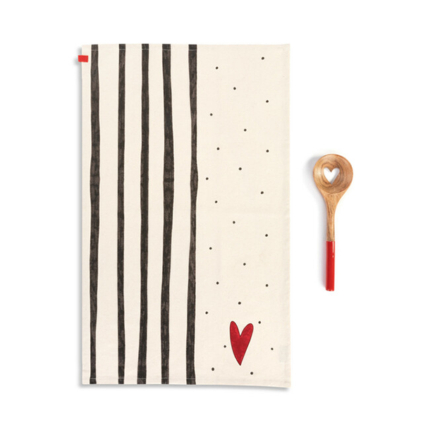 Red Heart Kitchen Towel with Heart Spoon Set 
															/ Demdaco							