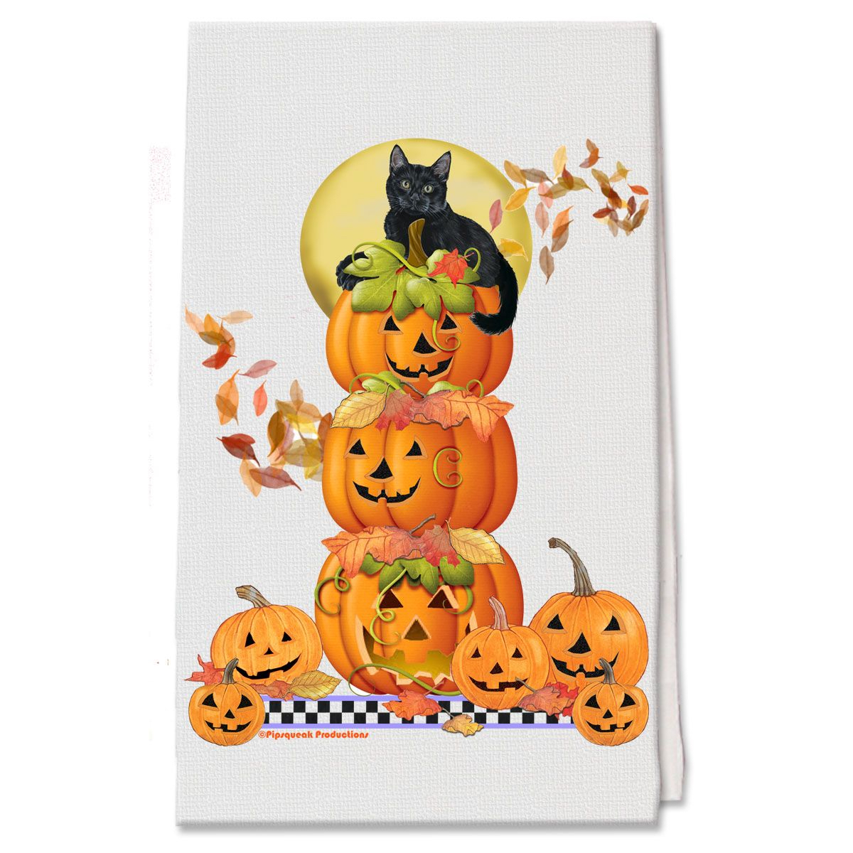 Cat Black Cat On Halloween Pumpkins Kitchen Dish Towel