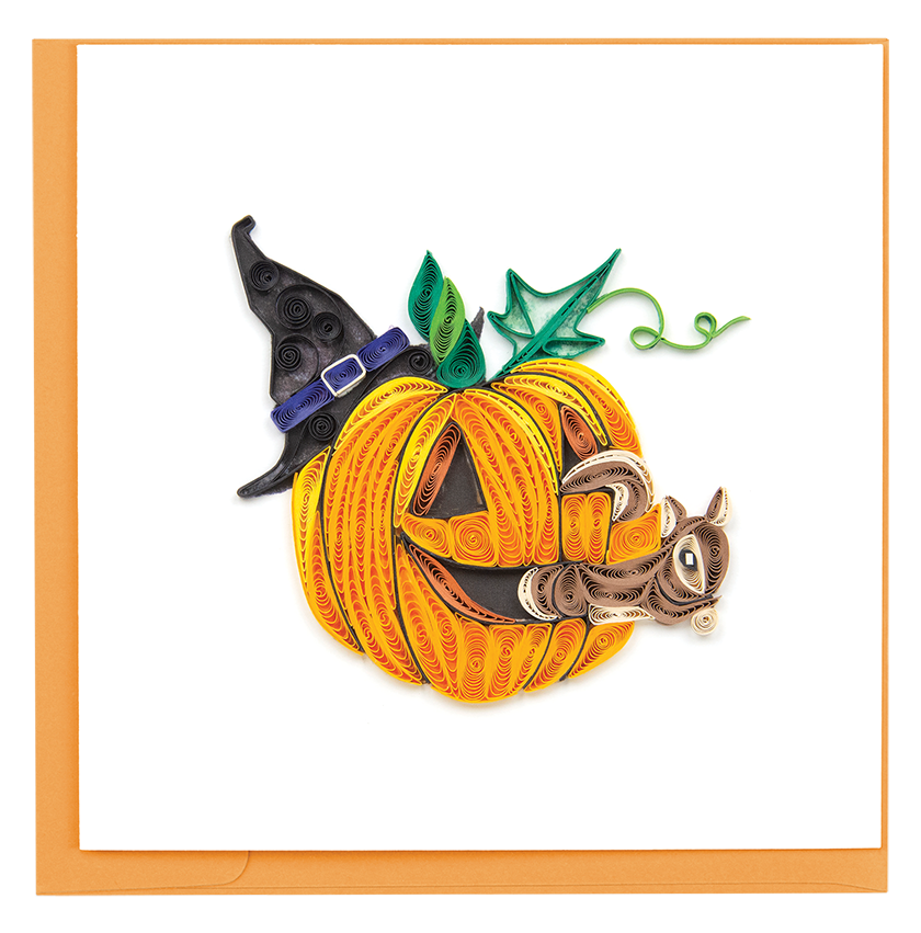 Quilled Squirrel in Jack-O-Lantern Greeting Card 
															/ Quilling Card							