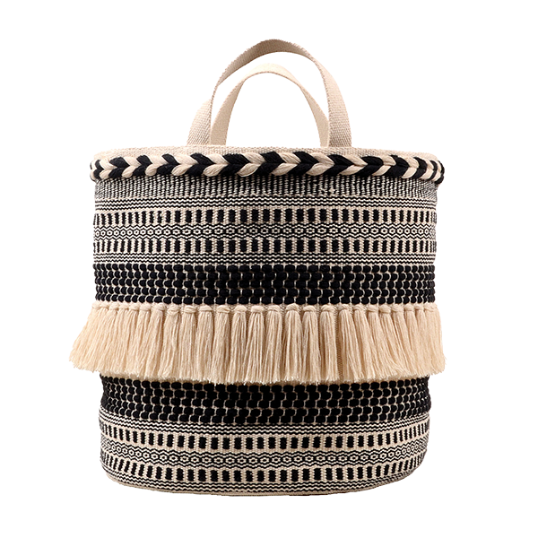 Cotton Ivory Black Basket with Handles