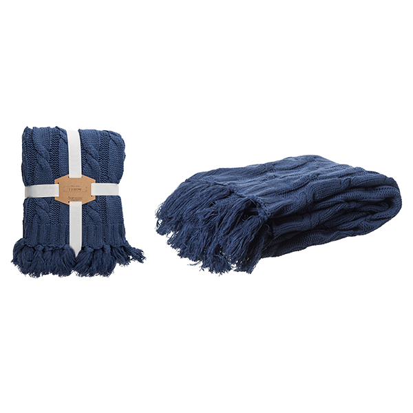 Chunky Knitted Midnight Throw with Tassels 
															/ Transpac							