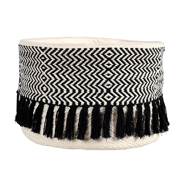 Cotton Black Pattern Basket with Tassels 
															/ Transpac							