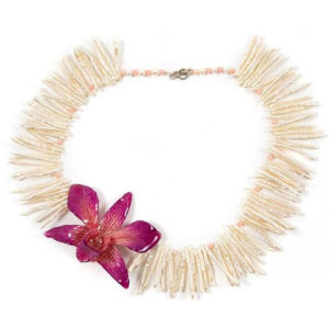 Kianda Real Orchid Necklace with Corals & Stick Pearls by Devi & Co