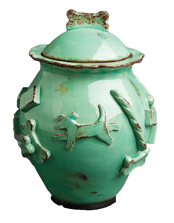 Dog Treat Jar-Aqua/Green  
															/ Carmel Ceramica							
