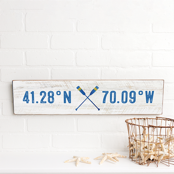 Personalized Crossed Oars & Coordinates Barn Wood Sign
