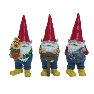 Large Resin Garden Gnome Figurines, 3 Asst. Transpac.