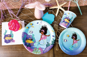 The Beautiful Black Mermaid collection from Anna+Pookie includes dinner plates, napkins and cups.Photo courtesy of Anna+Pookie